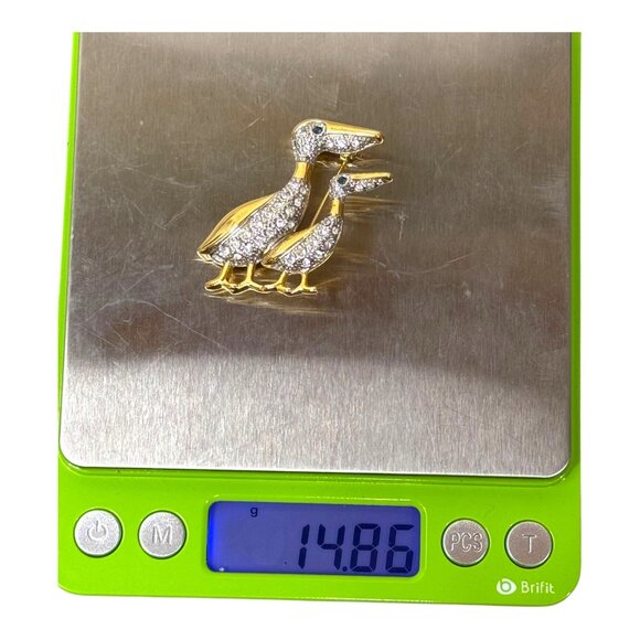 Vintage Coastal Pelican Beach Nautical Gold Tone Crystal Brooch Pin P.S. Co 2000 - Picture 5 of 5